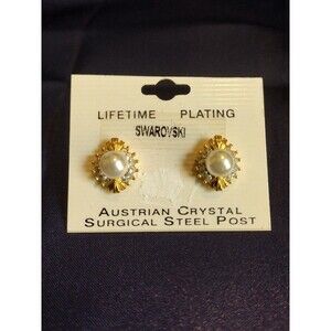 Swarovski crystal and faux pearl stud earrings